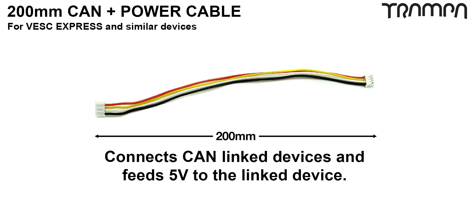 CANBUS with POWER Cable 24 AWG Silicon Black/Yellow/White/Red VESC EXPRESS - 200mm  