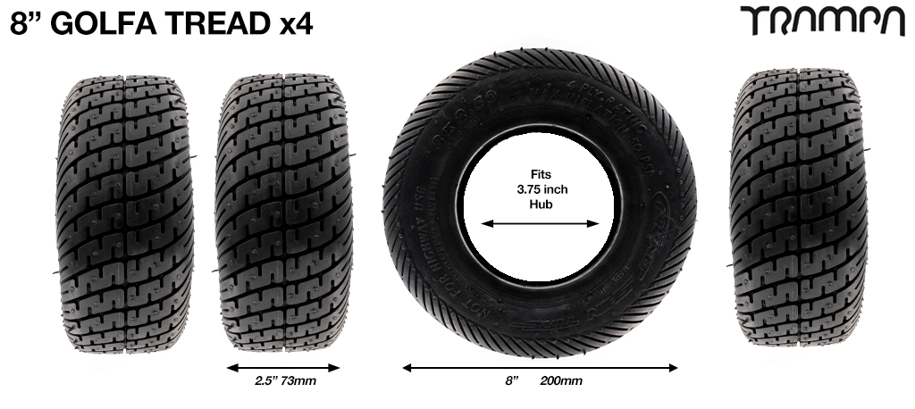 Set of 4 GOLFA 8 inch Tyre measure 3.75x 2.5x 8 Inch or 200x75mm with 3.75 inch Rim will fit to DEEP-DISH MEGASTAR 8 3.75x 2.5 inch Hubs