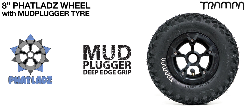 BLACK PHATLADZ Deepdish hub with 8 Inch TRAMPA Mud-Plugger 8 Inch Tyre