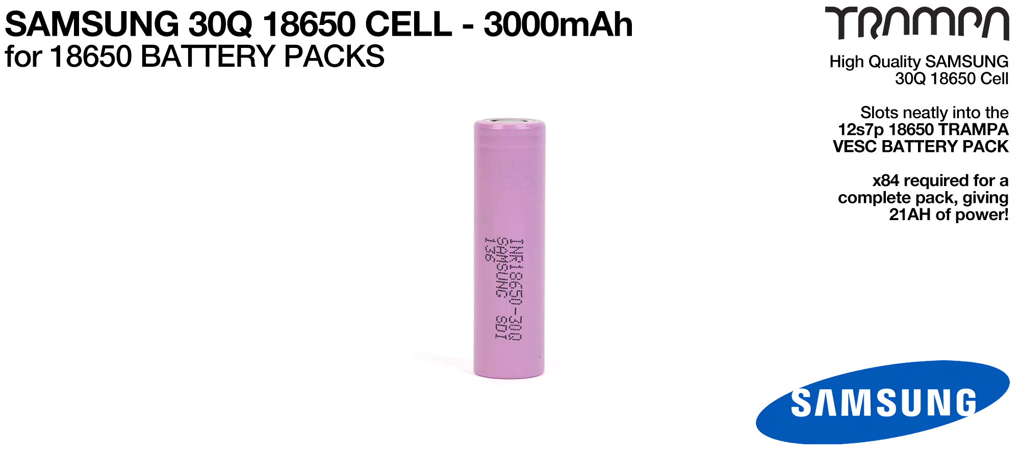 SAMSUNG 30Q 18650 Cells 3000mAh - UK CUSTOMERS ONLY