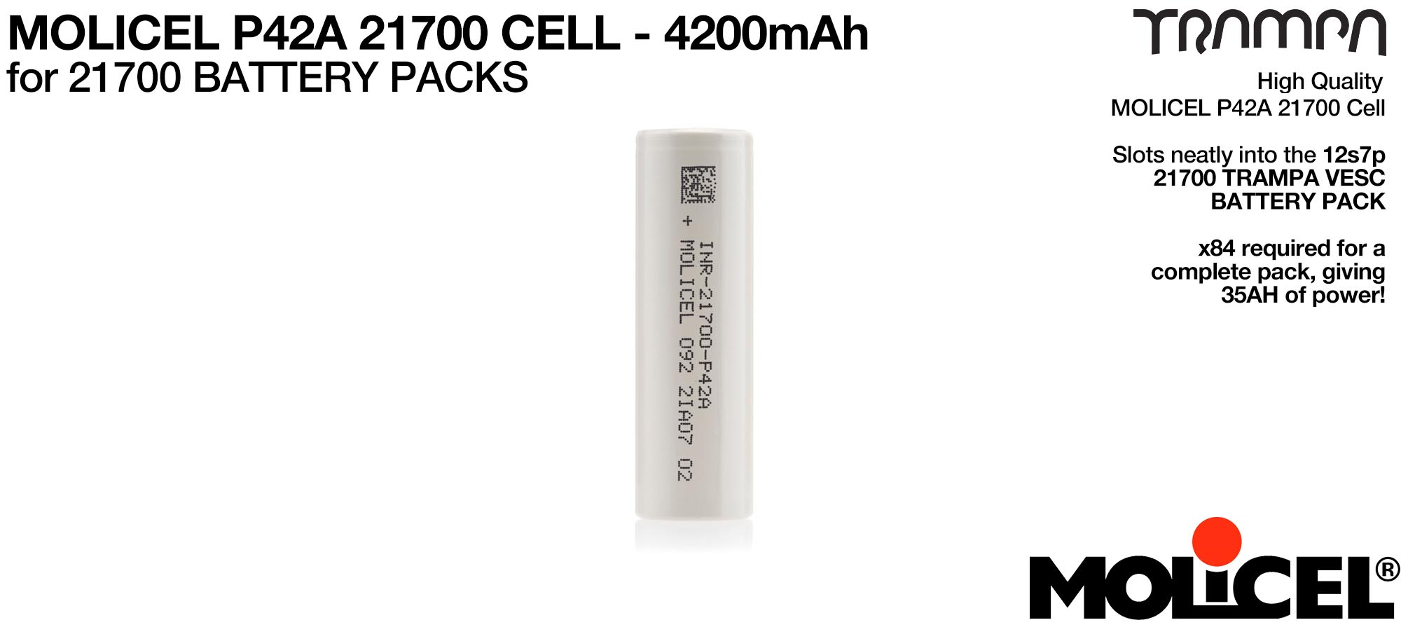 21700 Cells - MOLICEL P42A 4200mAh   - UK CUSTOMERS ONLY 