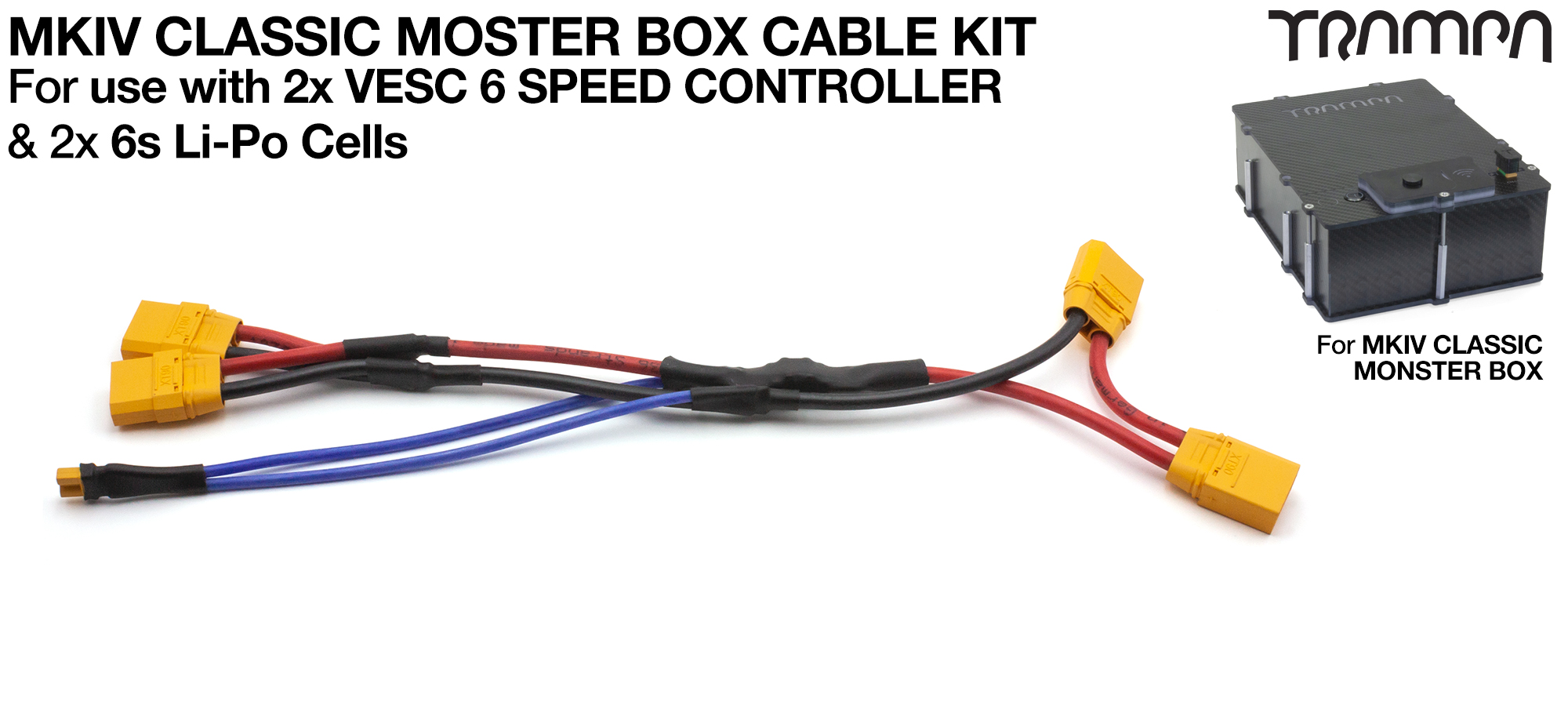12s Li-Po MkIII MASSIVE Monster Box cable kit for 2x VESC 6 using 2x Li-Po cells 