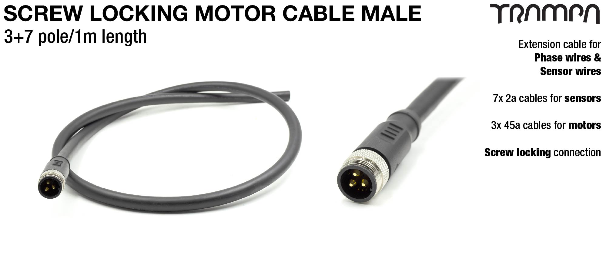 Screw locking motor cable male