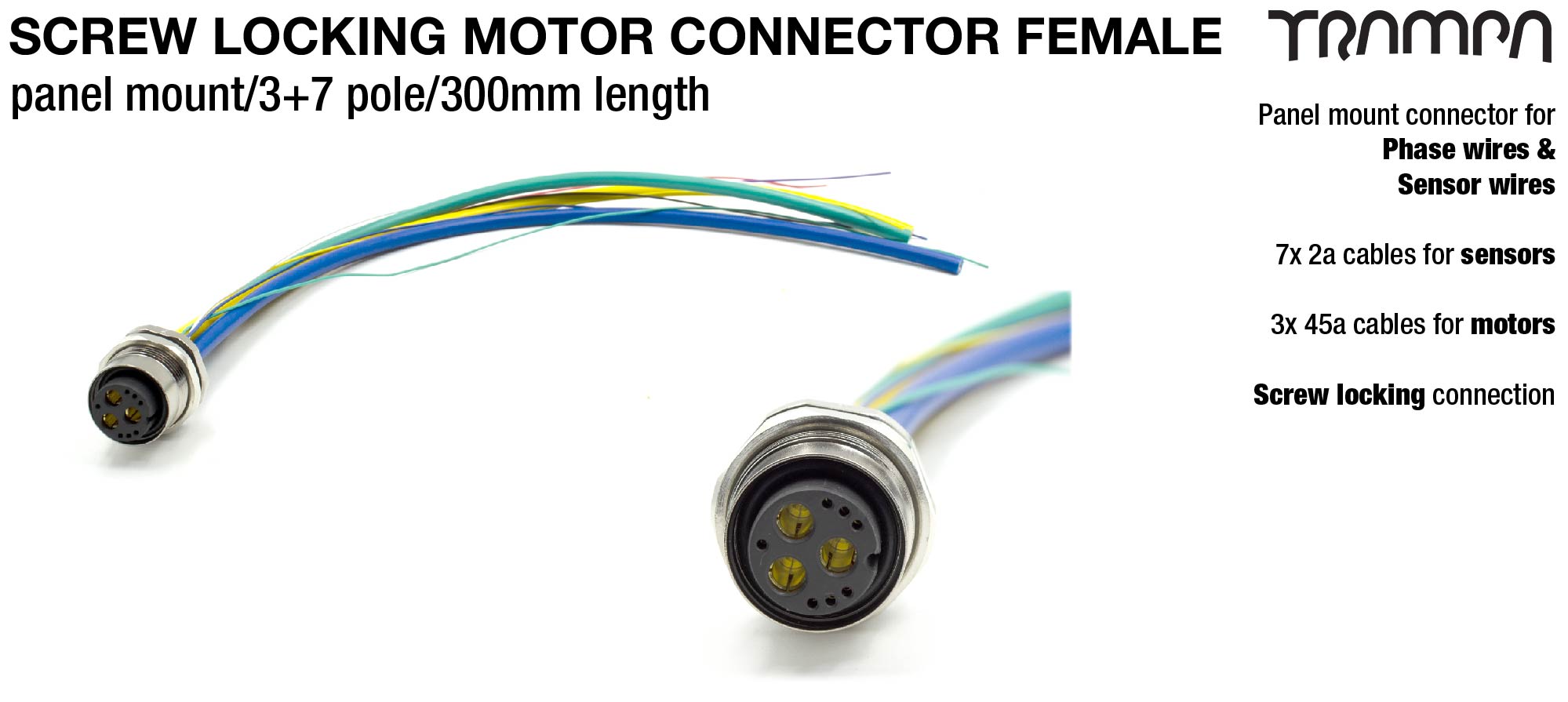 Screw locking motor cable female - panel mount