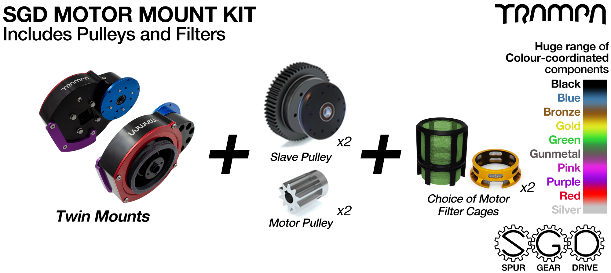 SGD 2WD Motor Mount with PULLEYS & FILTERS - NO Motors - Drift-E-Trike