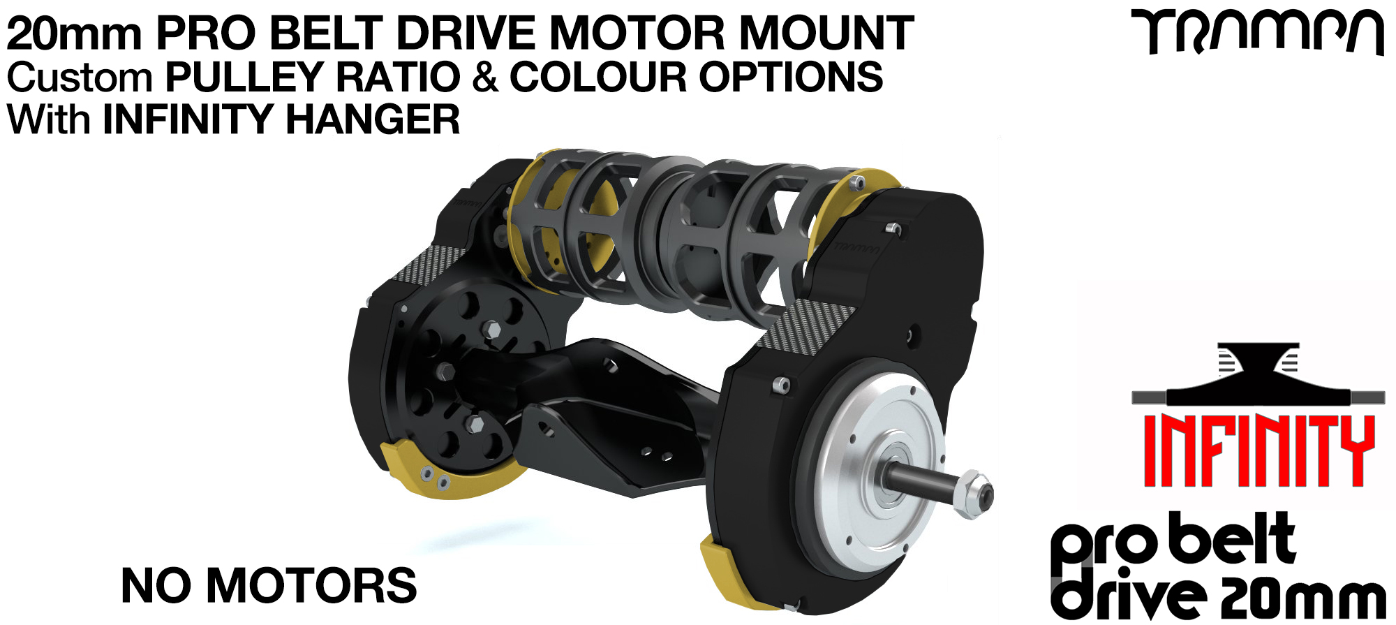 20mm PRO BELT DRIVE Motor Mounts with PULLEYS & FILTERS mounted with Hanger - NO Motors