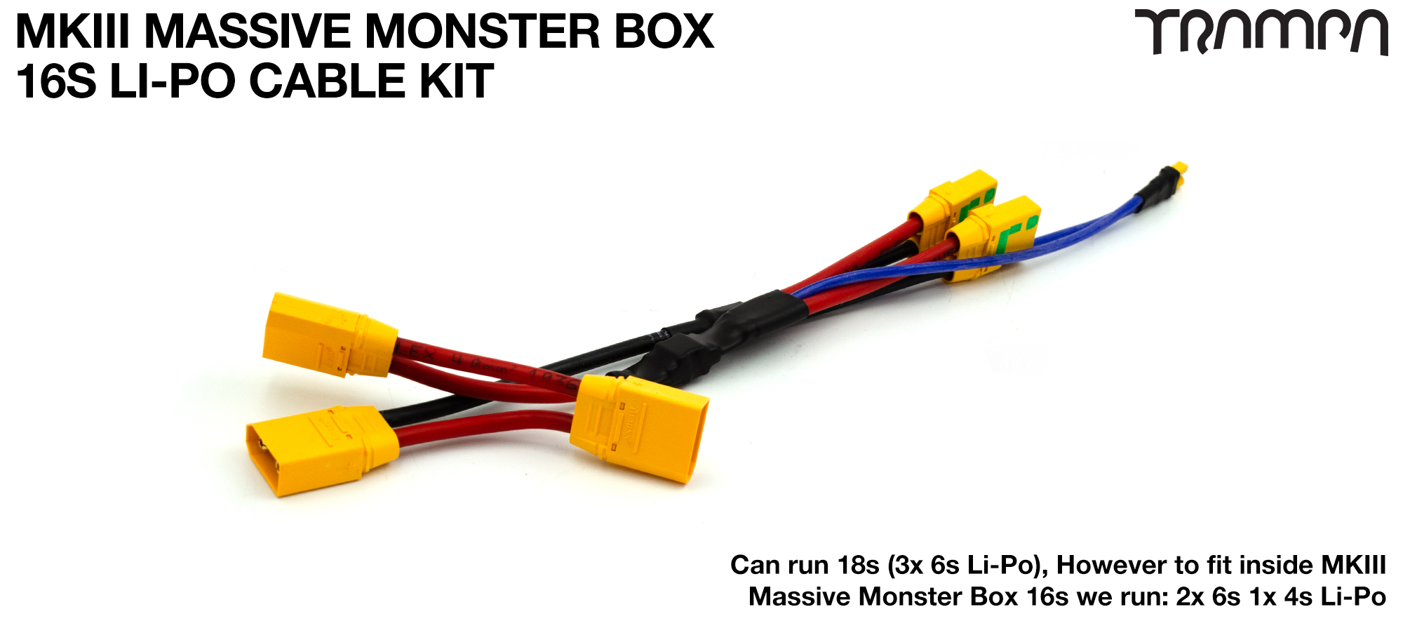 12s Li-Po MkIII MASSIVE Monster Box cable kit for 2x VESC 6 using 3x Li-Po cells 
