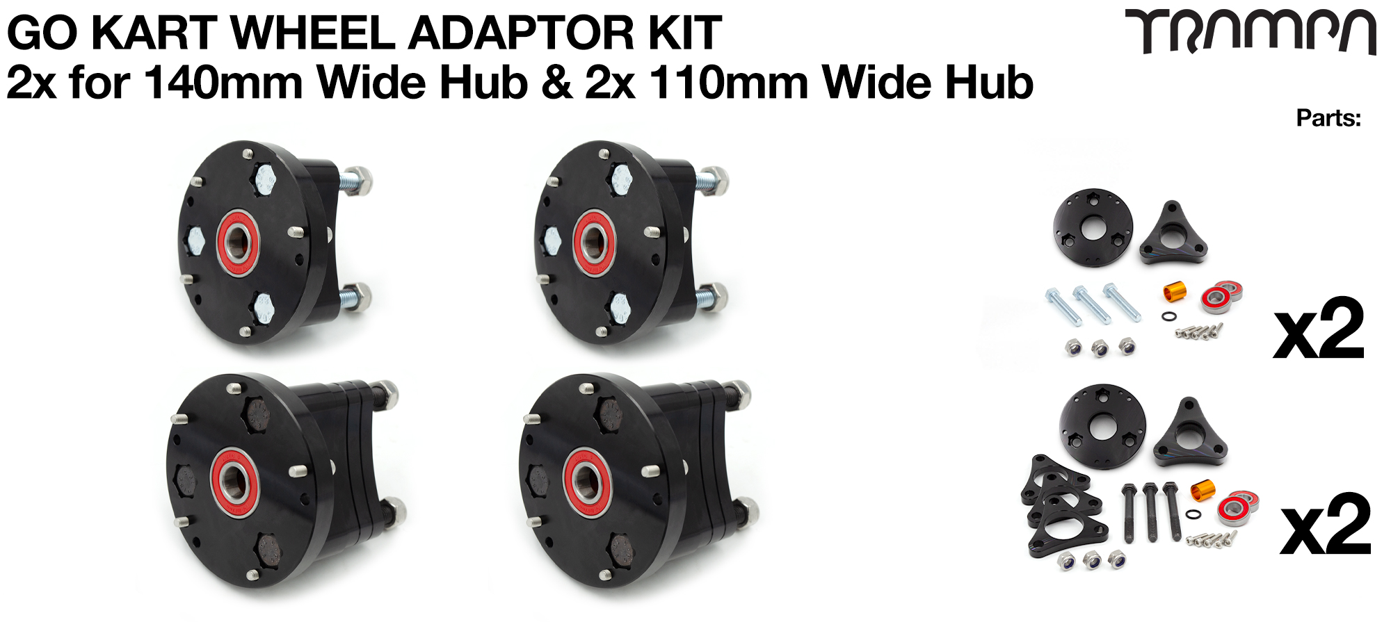 Go Kart WHEEL Adaptors - FRONT 110mm x2 & REAR 140mm x2