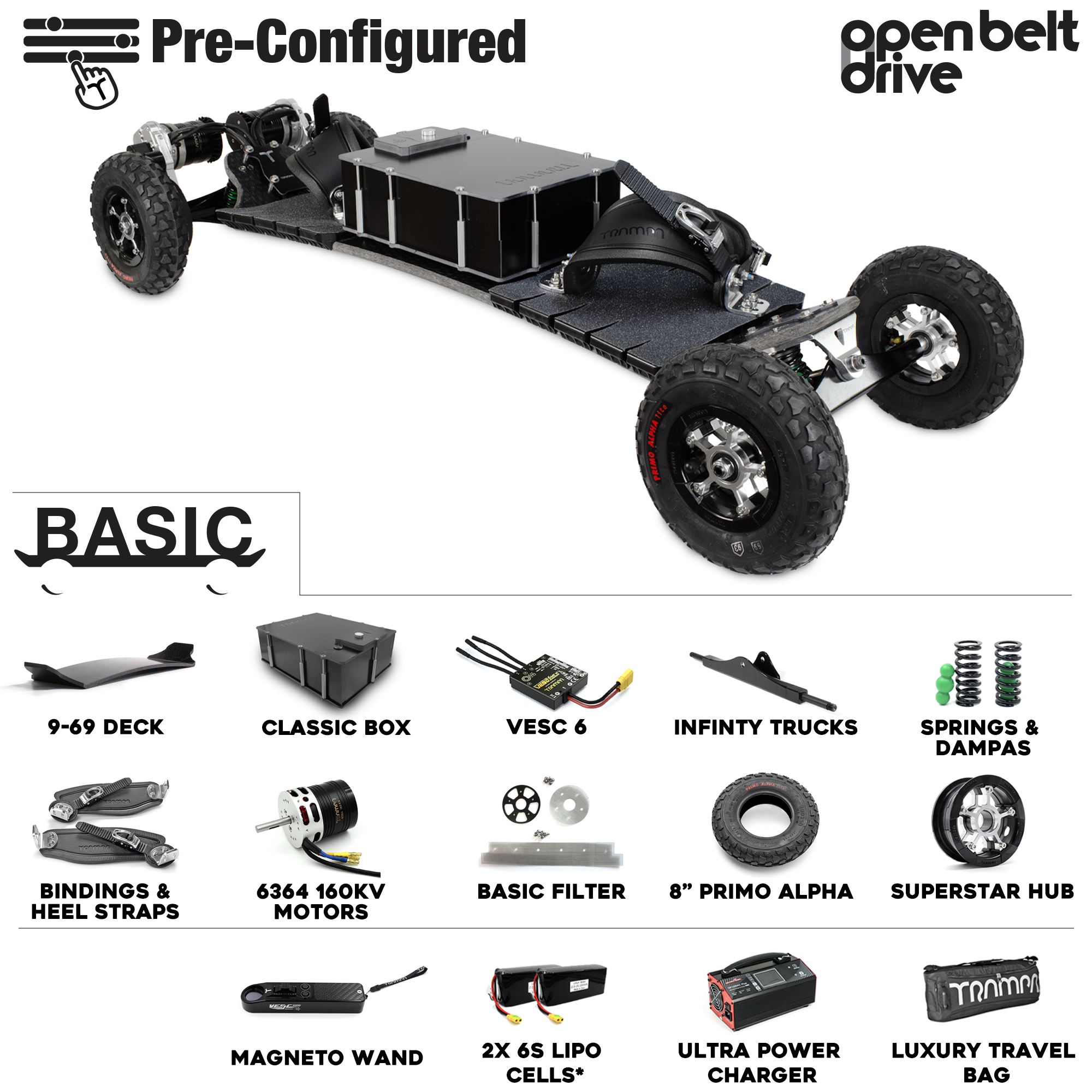 Pre-Configured - Basic - Open Belt Drive Electric Mountainboard