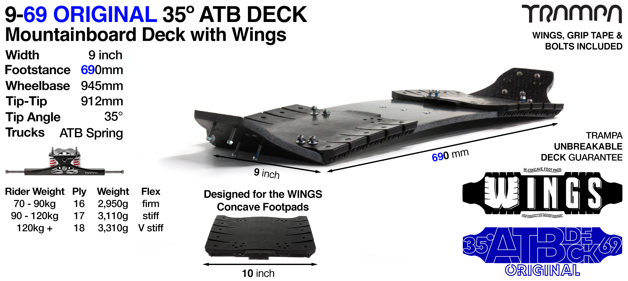 9/69 Mountainboard Deck with WINGS (+£25)