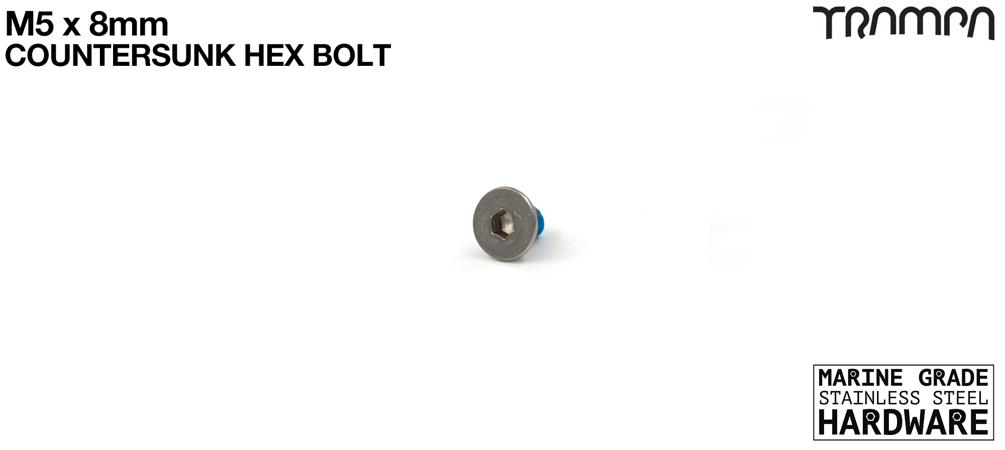 M5 x 8mm Countersunk Allen-Key Bolt - Marine Grade Stainless steel with locking paste