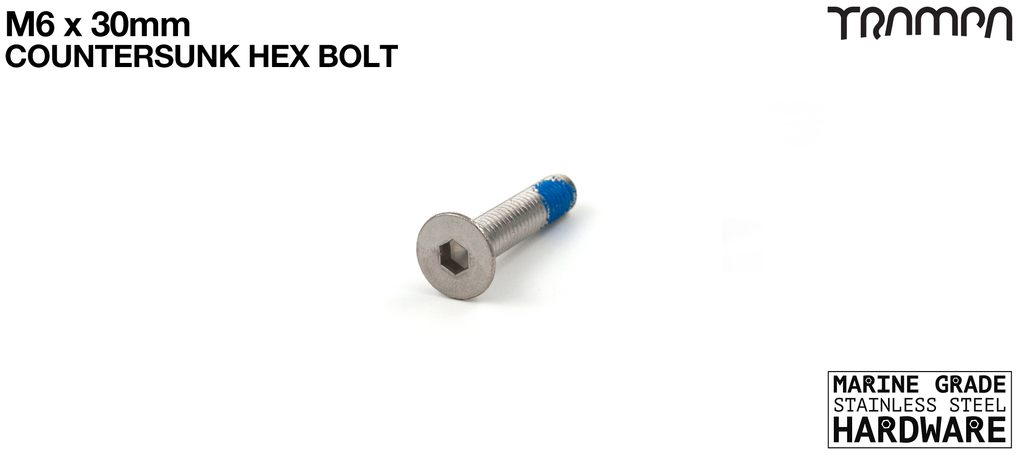 M6 x 30mm Countersunk Allen-Key Bolt - Marine Grade Stainless steel with locking paste