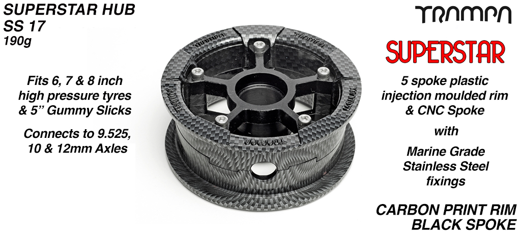 Superstar Hub - Carbon print Rim with Black anodised spokes