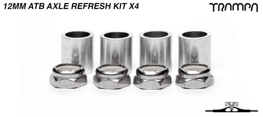 12mm ATB Axle refresh kit - 4x 7/16ths Stainless Steel Half nut with Nylock & 4x 12 x 18.2mm Wheel support spacer 