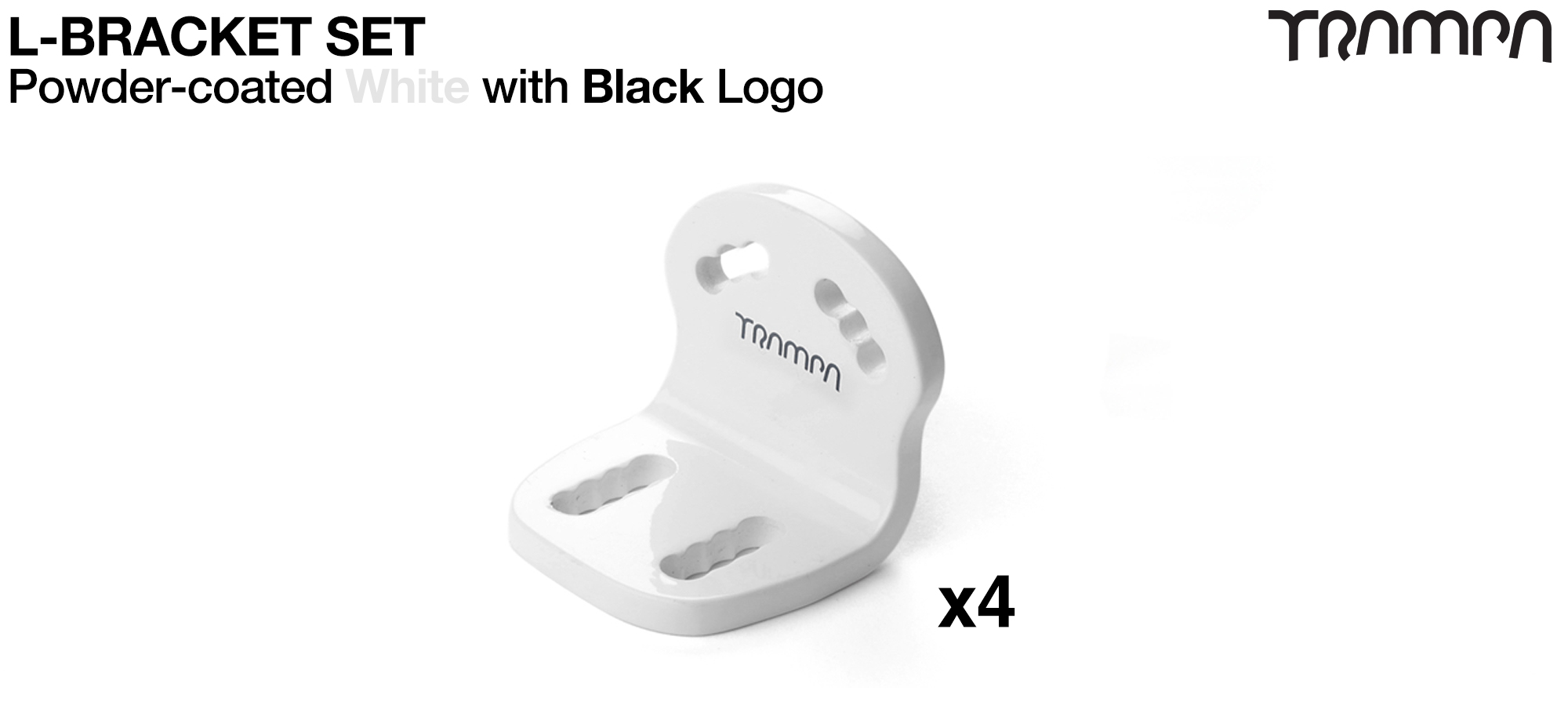 WHITE Powder-Coated with BLACK logo L-Brackets 