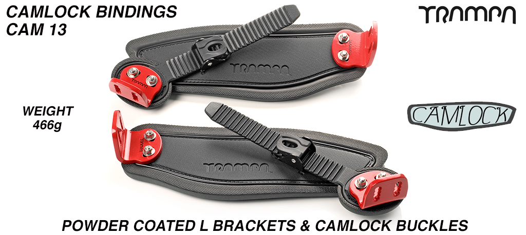 Camlock Bindings - Black straps on Black foam with Red L Brackets & Black Camlocks
