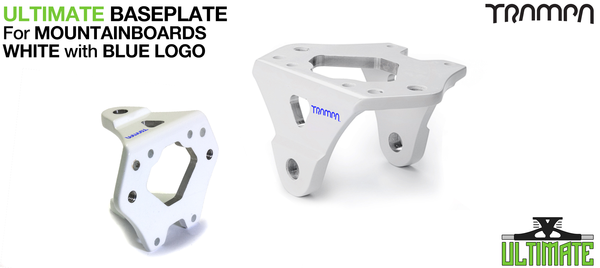 ULTIMATE Baseplate WHITE - T6 Aluminum Powder coated & CNC lightened - Blue logo